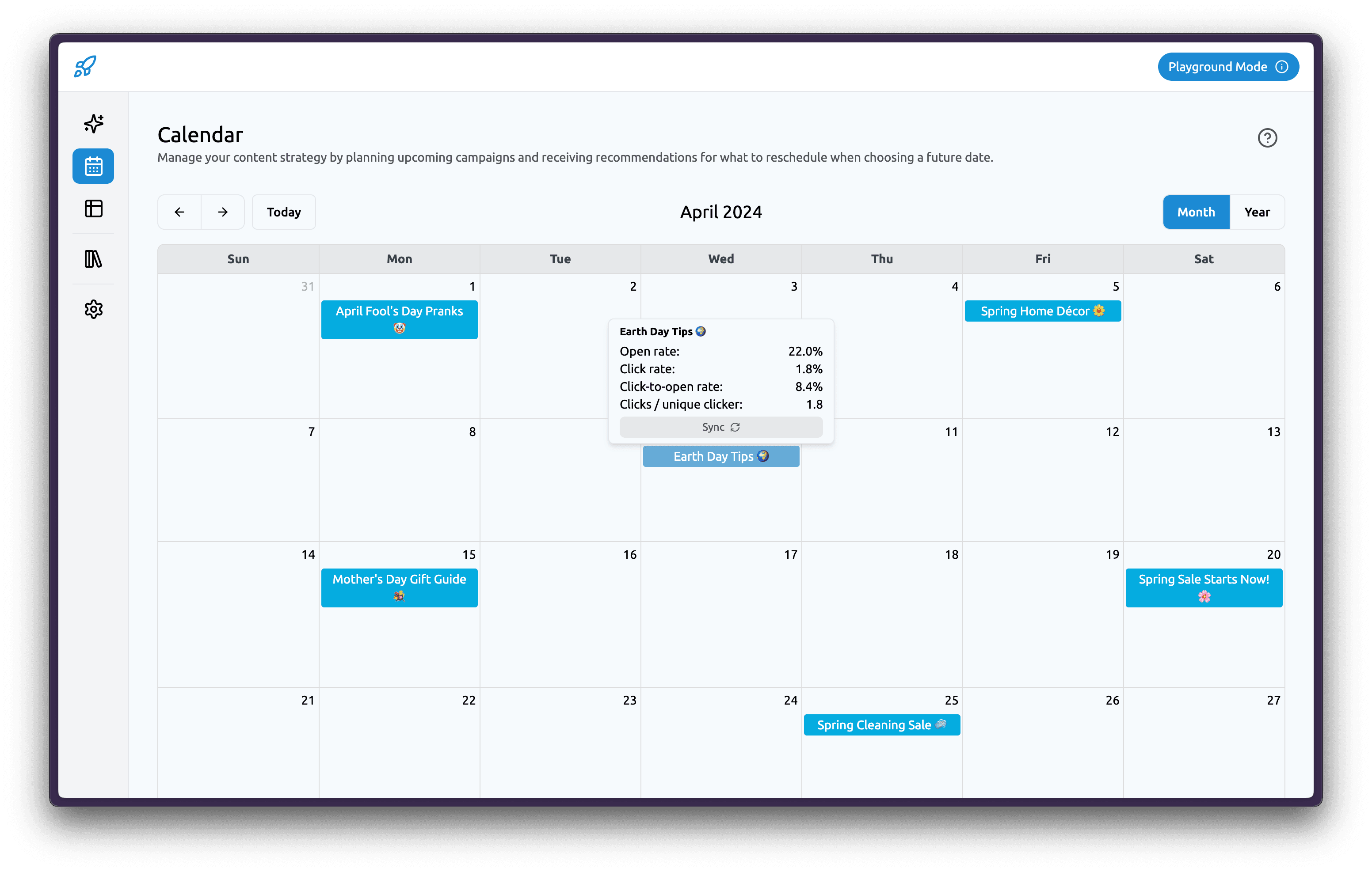 screenshot of calendar feature